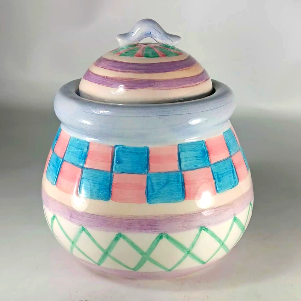 Colorful Hand Painted Ceramic Lotus Jar with Lid